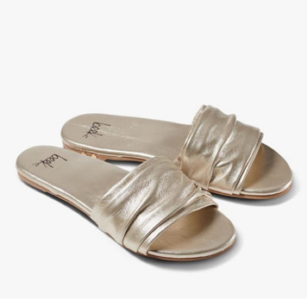Beek Songbird Slide Sandals Platinum Women’s Size 5 Soft Scrunched Leather - Picture 3 of 12